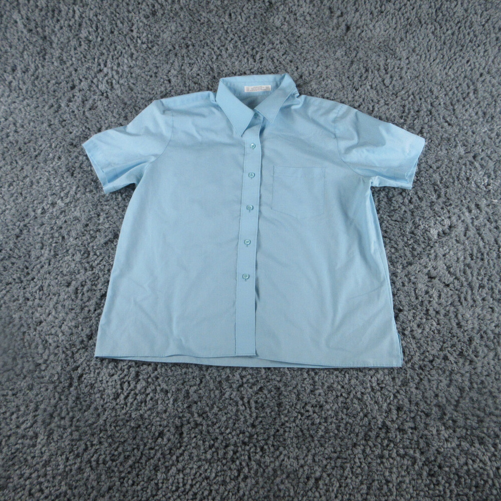 Foxcroft Shirt Womens Petite 16P Blue Shaped Short Sleeve Button Up